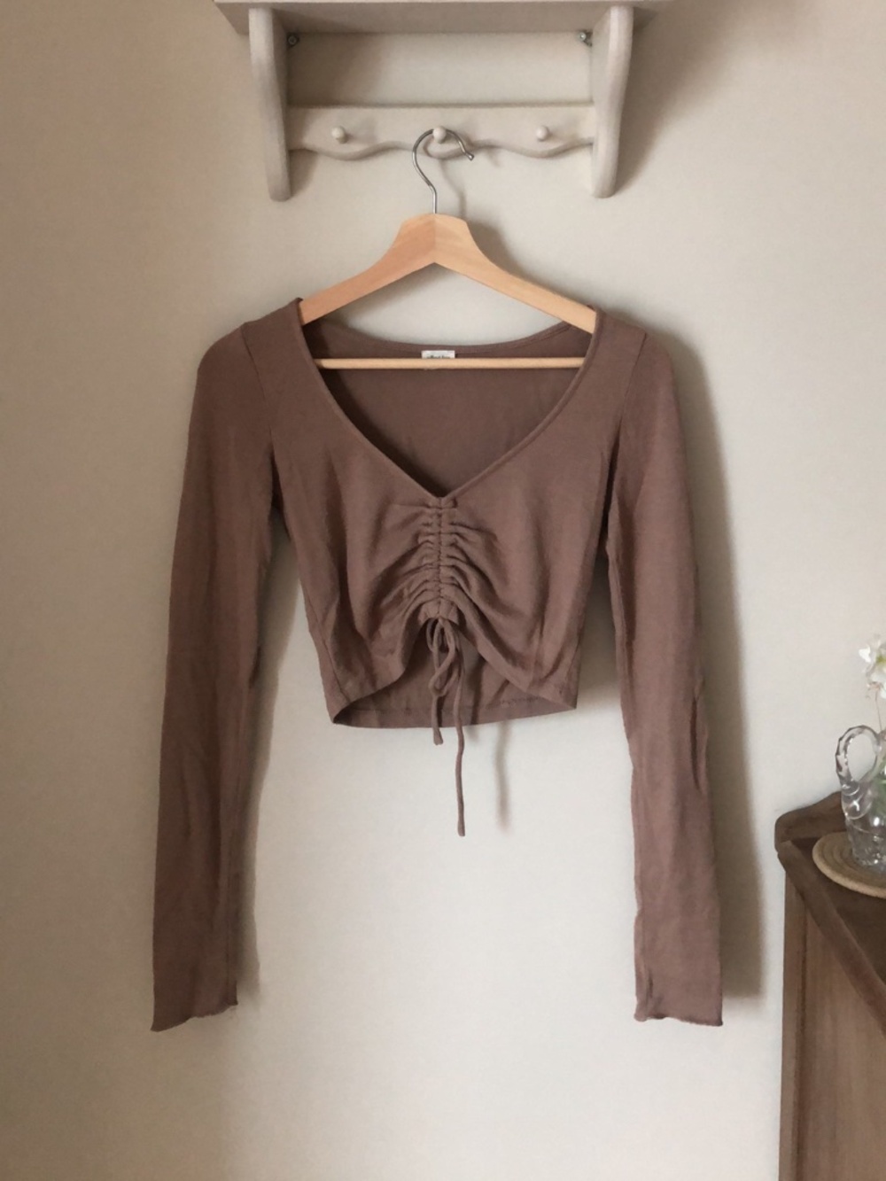 Wilfred Free Brown Ruched Long Sleeve Crop Top Size 2XS